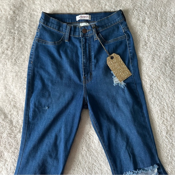 NWT ALTERED Vibrant MIU High Waisted Distressed Flare Bell Jeans sz 7/27 - Picture 3 of 7